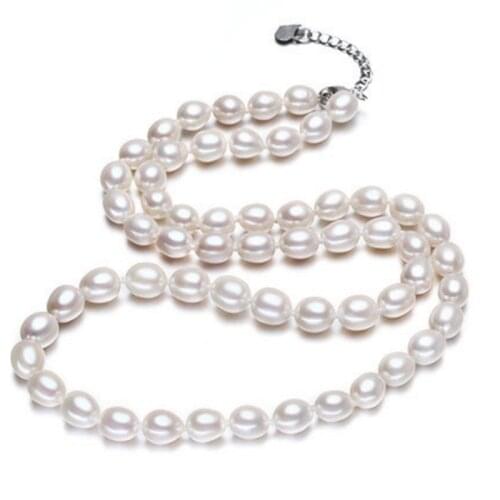 Fashion Jewelry Top natural pearl Necklace 6-7mm Rice Pearl Jewelry Necklace For 925 sterling silver necklace For women
