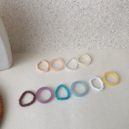 2020 Vintage Resin Ring Korea Spring Colorful Crystal Beads Resin Rings for Women Party Jewelry Gifts Finger Rings