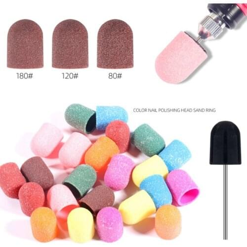 10Pcs Grip : 80/120/180# Sanding Caps Nail Art Sanding Bands Block Caps Mandrel Gel Remover Foot Care Cuticle Drill Accessories