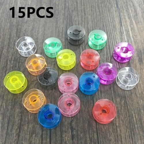 15Pcs Transparent Color Bobbins Spool Sewing Bobbins Spool Plastic Empty Bobbins for Home Sewing Accessories
