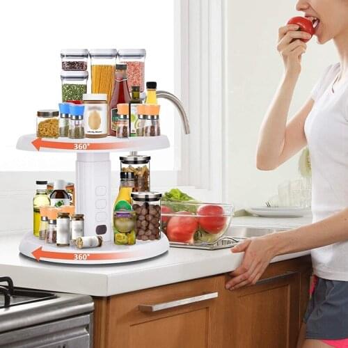 2 Tier Adjustable Kitchen Countertop Spice Turntable 10in Lazy Susan Organizer Turntable Organizer for Cabinet Bathroom