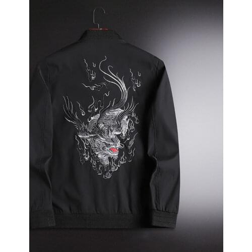 2021 Spring New 's Chinese Dragon Embroidered Fashion Top Vintage Club Outfit Bomber Jackets Men