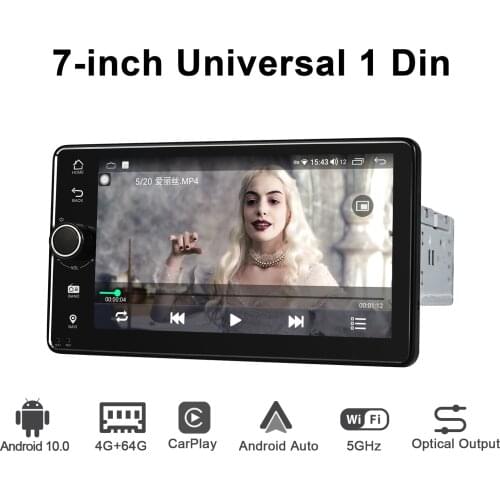 7"Radio Pantalla 1 din Autoradio Android 10 Car Stereo Auto Universal Head Unit GPS Navigation Wireless Carplay Steering Wheel