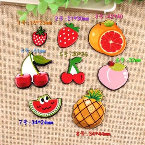 8pcs Mix DIY acrylic paster fruit charms graffiti patch collar pin brooch badge cherry pineapple peach jewelry making findings