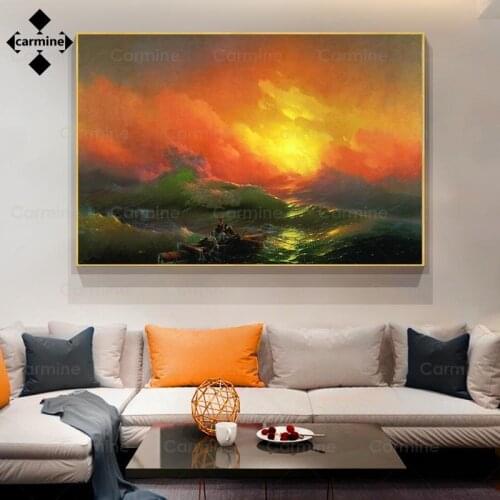 Aivazovsky Ivan Famous Art Paintings Printing Poster The Ninth Wave Canvas Picture Nightfall Seascape Wall Art Poster Home Decor