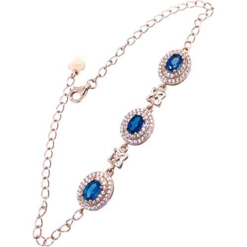 S925 silver natural blue topaz gem bracelet natural gemstone bracelet Romantic Clover Lovely women party gift gift fine jewelry