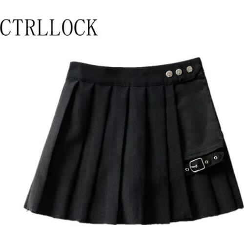 CTRLLOCK Harajuku Y2k High Waist Pleated Skirt Women Techwear Side Open Sexy Short Mini Skirts 2021