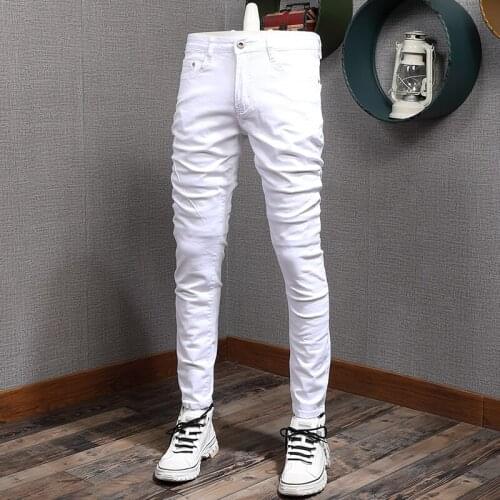 Summer Men Thin White Jeans Men Fashion Pocket Embroidery Slim Fit Straight Pants Casual Cotton Denim Trousers