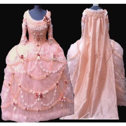 Tailored!NEW arrivial Royal Pink LACE French Duchess Queen Princess Marie Antoinette Theatre Civil war Victorian dress HL-301