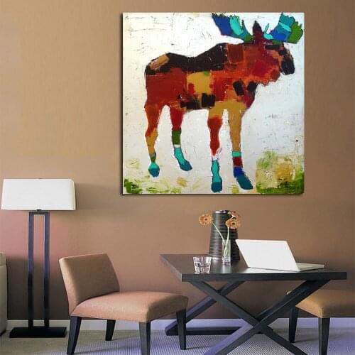 JQHYART Moose Graffiti Abstract Animal Picture Canvas Print Decoration Oil Painting Picture For Bedroom Living Room No Frame