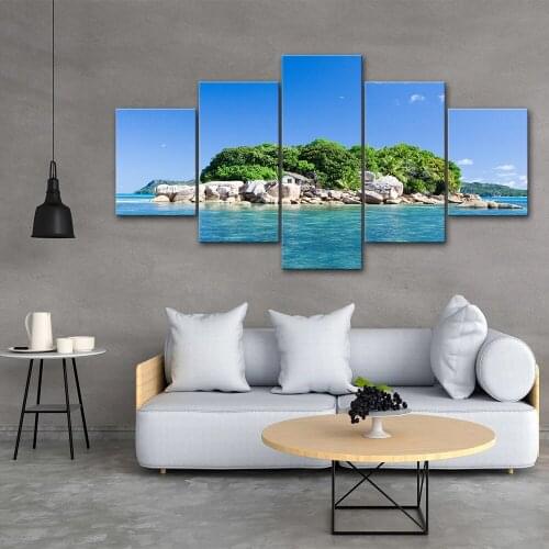 HD Print Island Poster Wall Art 5 Panel Blue Sea Canvas Painting Natural Landscape Home Decor Living Room Modular Frame Pictures