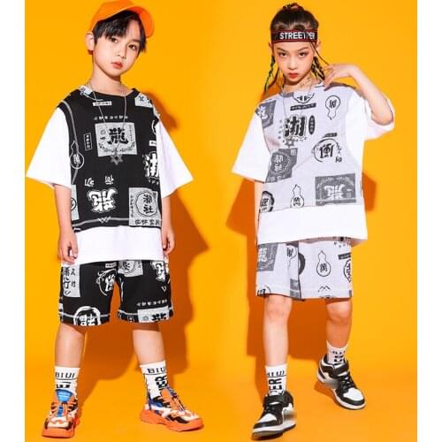 Chinese Style Hip Hop Dance Costume Kids Street Dance Outfit Short Sleeve Modern Jazz Performance Clothes Girls Rave Wear BL6139