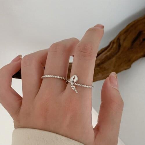 Teen Girls Rings For Women Opening Adjustable Heart-shaped Pendant Key Round Bead Fashion Korean Lady Jewelry Wedding BOYULIGE