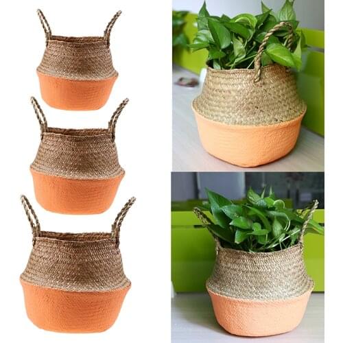 3pieces Handmade Storage Baskets Seagrass Wicker Basket Garden Flower Pot Laundry Basket Container Toy Holder Clothes Organizer