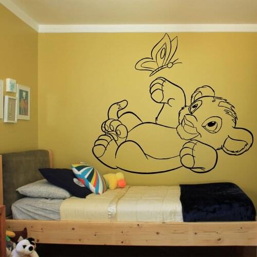 Lion King Simba Wall Decals Funny butterfly Vinyl Decal Cartoon Nursery Decor Kids Rooms Bedroom Wallpaper Art Mural C217