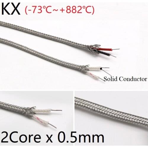 KX Type 2Core x 0.5mm Thermocouple Wire Stainless Steel Shield Fiber Braid Insulated High Temperature Sensor Compensation Cable