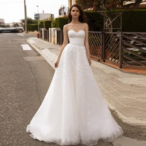 2020 Summer Wedding Dresses for Women Sweetheart Sleeveless Vintage Lace Glitter Tulle Bridal Gowns Tv14