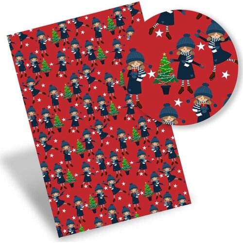 Faux Synthetic Leather Sheet Christmas Snowman Anime Printed Leather Fabric For DIY Bows Handbag Craft Home Decor 22*30cm/pc