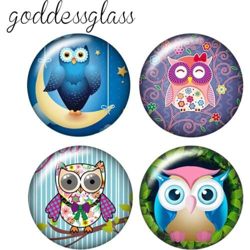 Fashion Love Owl Lovely 10pcs 12mm/18mm/20mm/25mm Round photo glass cabochon demo flat back Making findings ZB0470