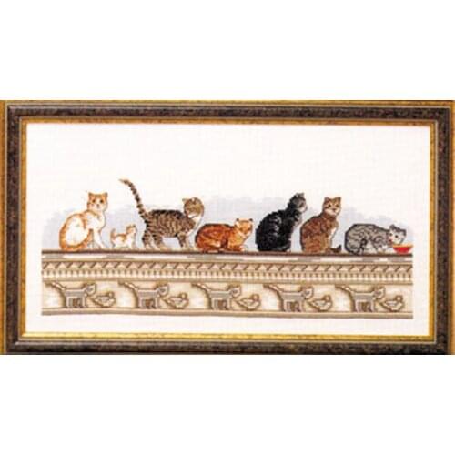 Embroidery Cross Stitch Kit Needlework DIY DMC Counted Cross Stitch Kits Midsummer Small A row of cats on the ledge 45-23
