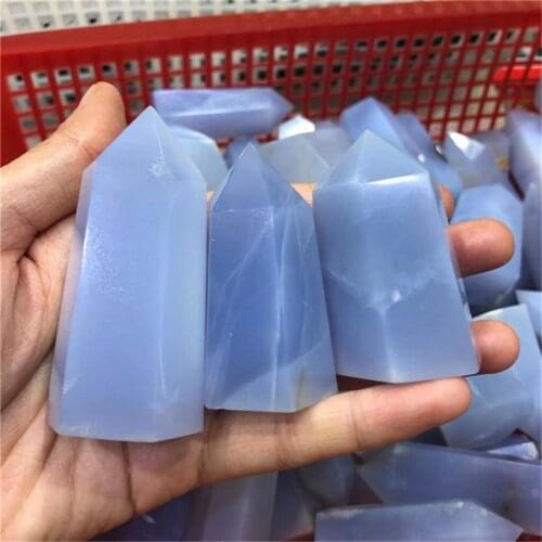 Natural Polished Rare Obelisk blue chalcedony Agate Stones wand Crystal wand Point
