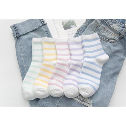2021 Cotton Striped Middle Tube Womens Socks Student Casual Cotton Socks Candy Color 1 Pair EU 35-43 Size Dress Socks