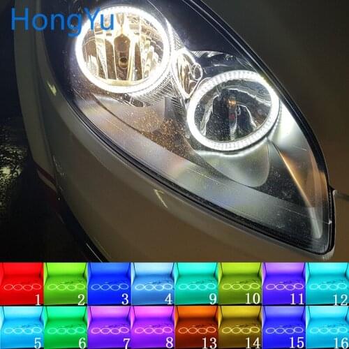 Latest Headlight Multi-color RGB LED Angel Eyes Halo Ring Eye DRL RF Remote Control for Fiat Linea 2007-2015 Accessories