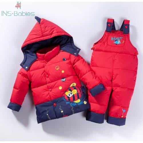 2020 New Baby Boys Girls Winter Clothing Suit Children White Duck Down Warm Clothes Thickening Hoodie Cartoon Outwear Snowsuit
