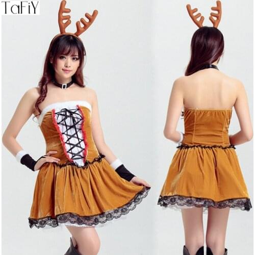 TaFiY New Arrivel Hot Sell Sexy Women Christmas Santa Costume One Size Women Xmas Reindeer Cosplay Umiform Halloween Costume
