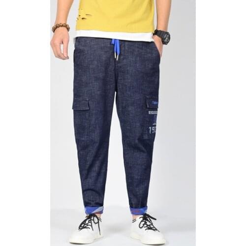 New Mens Pants Plus Size Stretch Cotton Jeans Men Hip Hop Baggy Jeans blue Harem Jeans Tapered Pants