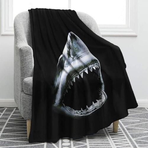 Shark Blanket Print Cozy Ligtweight Durable Bed Couch Blanket Black Plush Microfiber