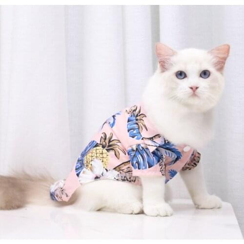 Dog Clothes Summer Beach Shirt Dog Cute Print Hawaii Beach Casual Pet Travel Shirt Pineapple Floral Short Sleeve Dog Cat Blouse