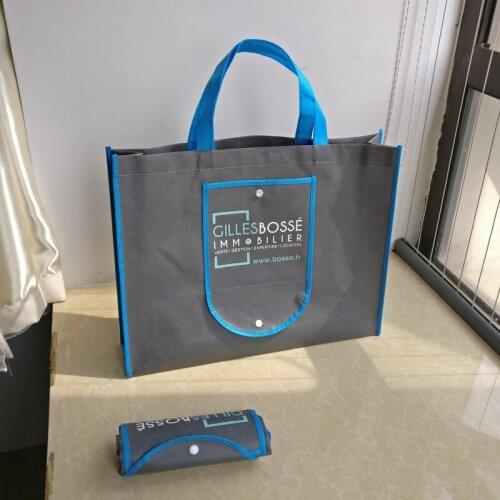 Wholesales 1000pcs/lot Custom Print Logo Supermarket foldable non woven grocery shopping bags with button tote Free shipping