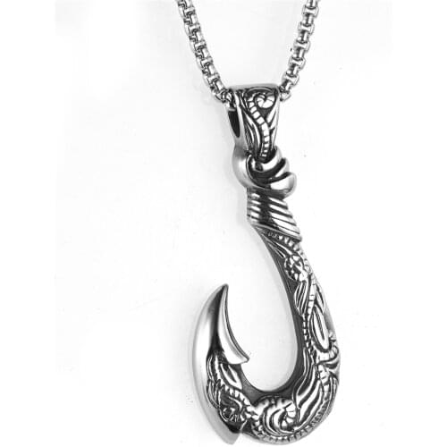 Moana Necklace Retro Punk Maui Fish Hook Men Titanium stainless steel necklace viking Pendant Costume Cosplay Prop Jewelry