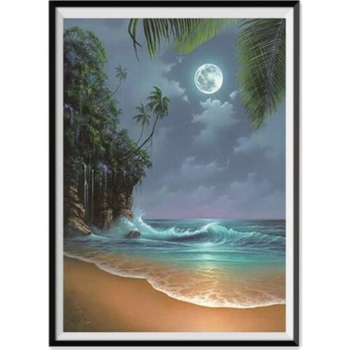 Landscape Rural Woods Beach Flowers Printed 11CT Cross-Stitch Embroidery Complete Kit DMC Threads work Handiwork Magic