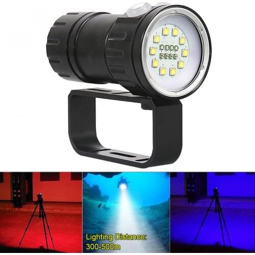 QH18 120W 8000Lumens Ten 5050 White XML2 + Four XPE Red R5 + Four XPE Blue R5 with 7 Modes Diving Flashlight