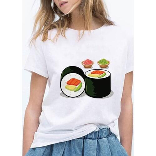 Shirts Women 2020 Sushi Street Casual Aesthetic Clothing Harajuku Funny Short Sleeve T-shirt Women Graphic Tees Women