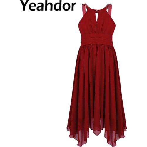 Little Girl Bridesmaid Dresses Rhinestones Sleeveless Chiffon Flower Girls Dress Wedding Party Birthday Formal Dress filles robe
