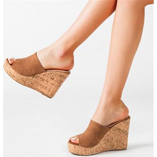 Sexy Peep Toe Platform Slippers Women 11cm Wedge Slides Summer Casual Thick Sole Party Dress Shoes Fashion High Heels Sandals