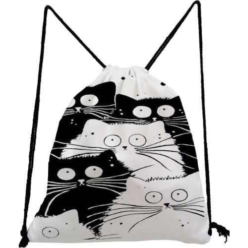 Cartoon Black Cat Drawstring Bag Unisex Fashion Backpack Teenager Bookbag Gift Storage Bag Travel Bag Soft Back Bag Wholesale