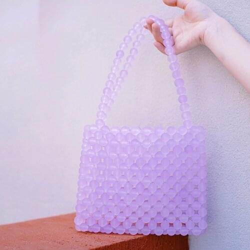 Handmade Beaded Bag Purple Frosted Purple Sand Jelly Beads Portable Hand Bag Shoulder Bag Transparent Crystal Mobile Phone Bag