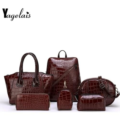 6Pcs/Set Bags For Women 2019 PU Leather Shoulder Bags Casual Tote Luxury Designer Crocodile Pattern Female Bag Bucket Purses