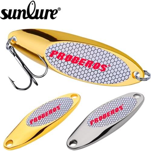 Sunlure 20PC Top Metal Spoon Lure 3g-60g Metal Bass Baits Silver/Gold Spoon Fishing Lure 8#-2# Hook Metal Lure Fishing Tackle