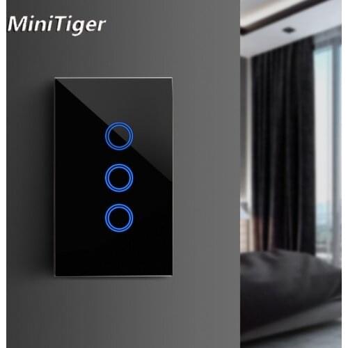 MiniTiger LED Light Touch Switch for LED Bulb EU US UK AU Standard Smart Home Wall Touch Switch 1/2/3 Gang 1 Way Crystal Glass