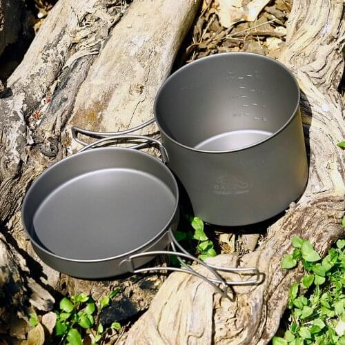 TOAKS Titanium Pot with Frying Pan cookware Set With Foldable Handle Outdoor Tableware Camping Pot Pan CKW-1300