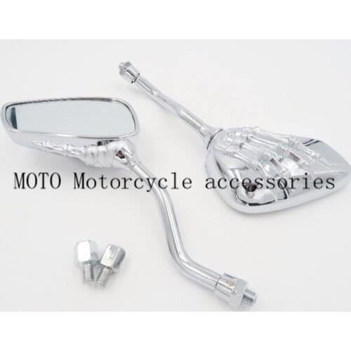 Universal Motorcycle SKELETON Skull HAND Claw Side Rear View Mirrors 10mm Chrome&Black Super Qaulity