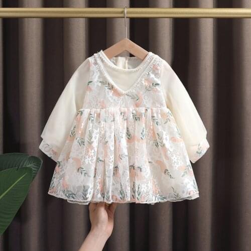 Spring baby girl clothes pearl dress for baby girls clothing 1 2 3 4 5 6 year kids birthday princess party tutu dresses dress
