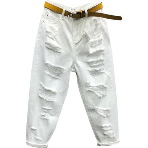 2020 Vintage Ripped Jeans Women High Waist Loose Boyfriend Jeans Plus Size White hole harem pants