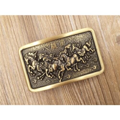 High Quality Antique Finish Retro Mens 100% Solid Brass Copper Horse embossed Belt Buckle for Men