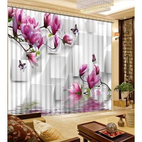 Flowers print Chinese Customized 3D Blackout Curtains Living Room Bedroom Hotel Window Magnolia flower curtain